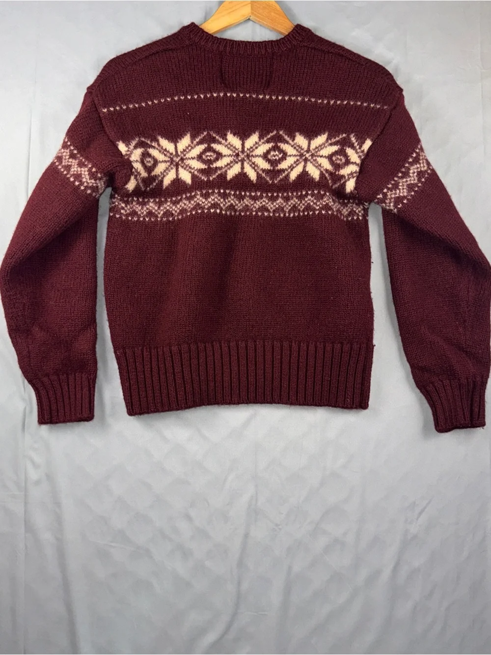 Vintage Abercrombie & Fitch Sweater Mens Small Red Wool Fair Isle Knit V Neck